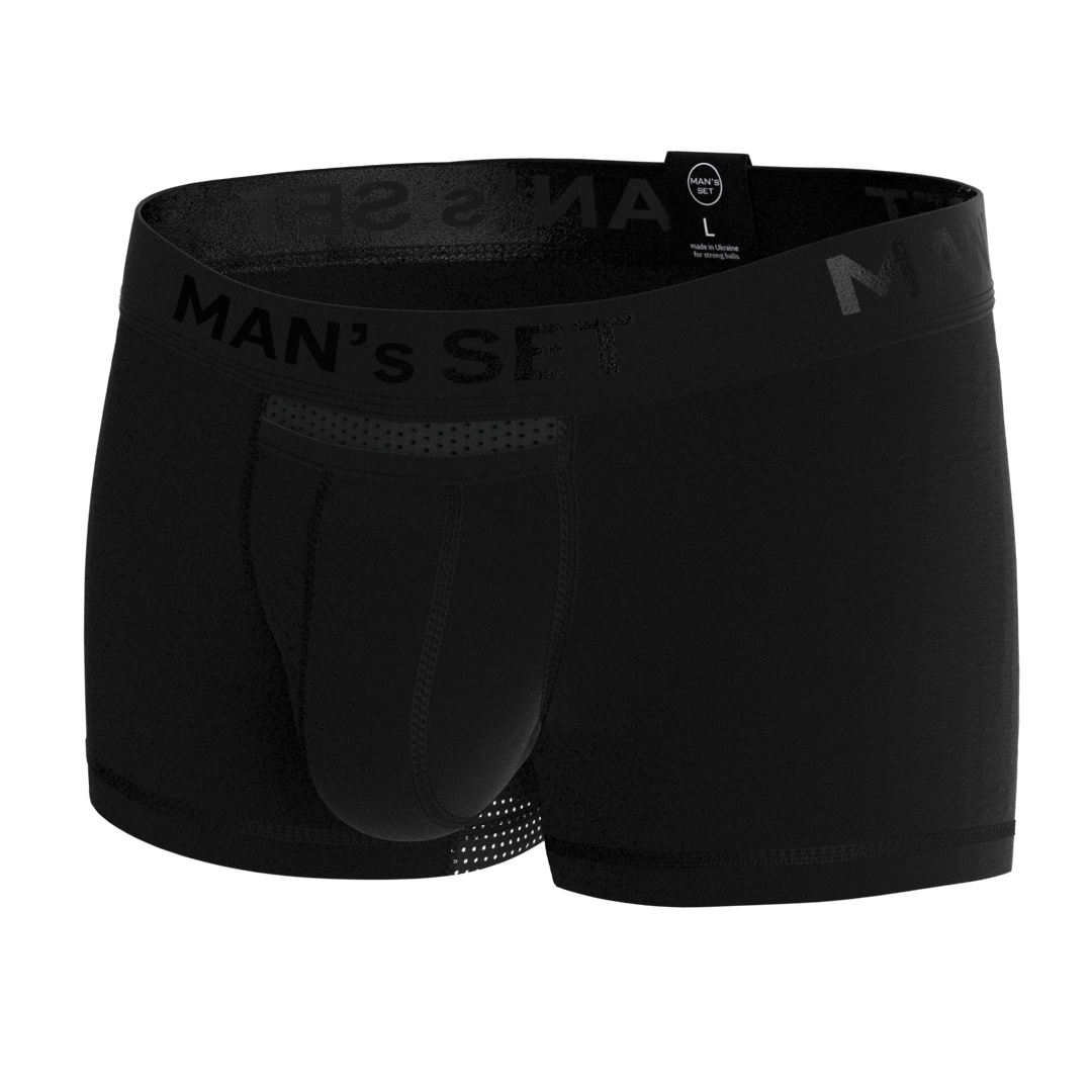 Man’s SET AirFlow Trunk 3.6" OpenFly in black, breathable anatomical men’s underwear, front view