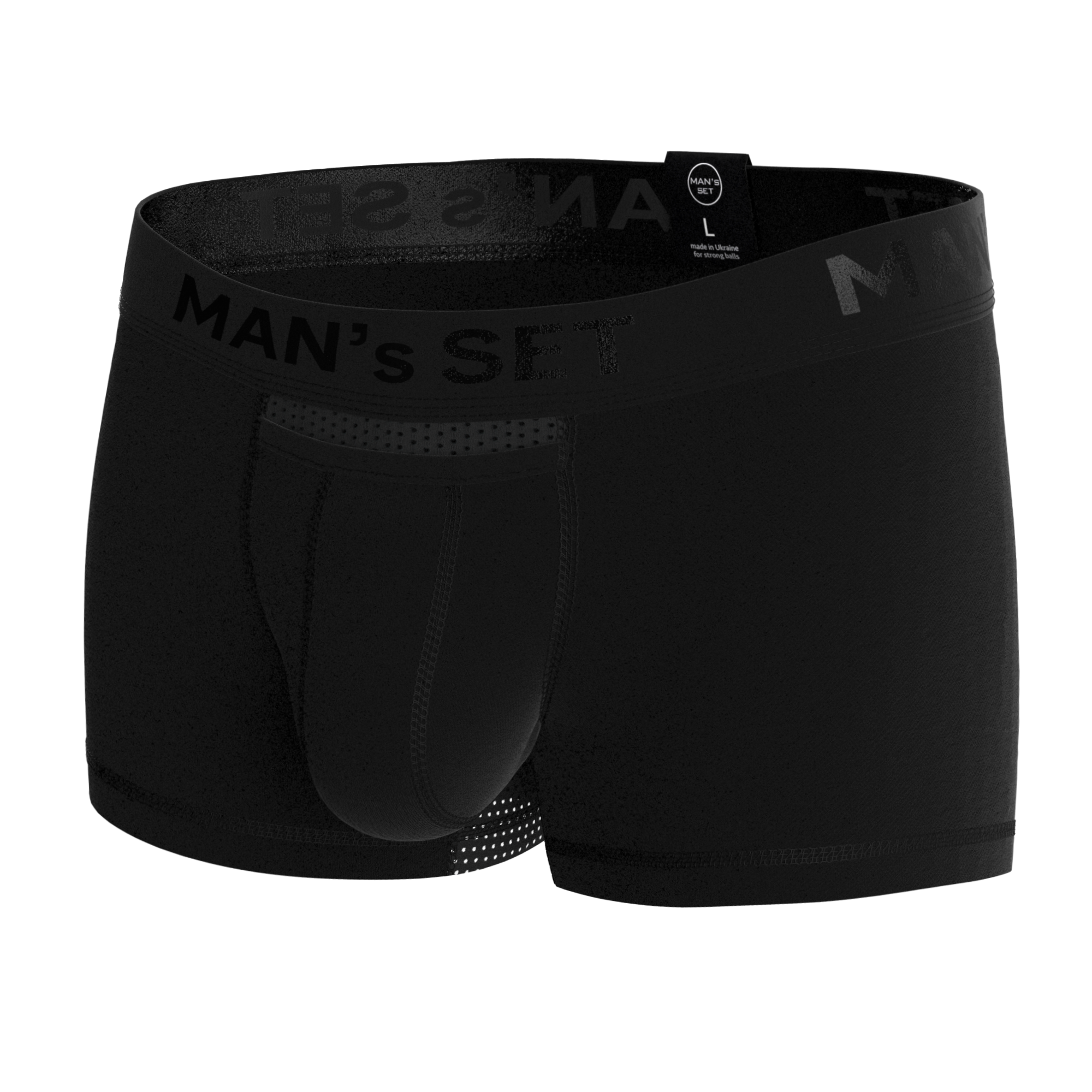Man’s SET AirFlow Trunk 3.6" OpenFly in black, breathable anatomical men’s underwear, front view