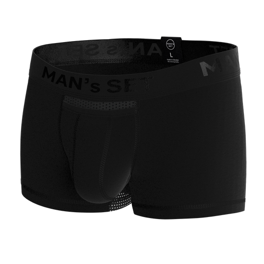 Man’s SET AirFlow Trunk 3.6" OpenFly in black, breathable anatomical men’s underwear, front view