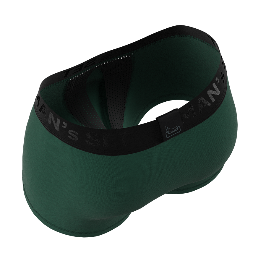 Man’s SET forest green AirFlow Trunk with breathable mesh gusset, comfortable men’s underwear, back view