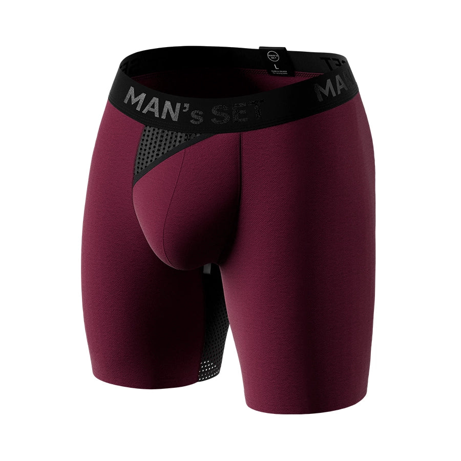 Plum AirFlow men’s boxer briefs by Man’s SET with breathable mesh fly panel, front view