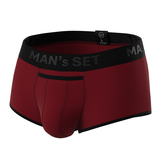 Man’s SET burgundy ProActive Stretch Trunk with 3.2" OpenFly, anatomical men’s underwear for active comfort, front view