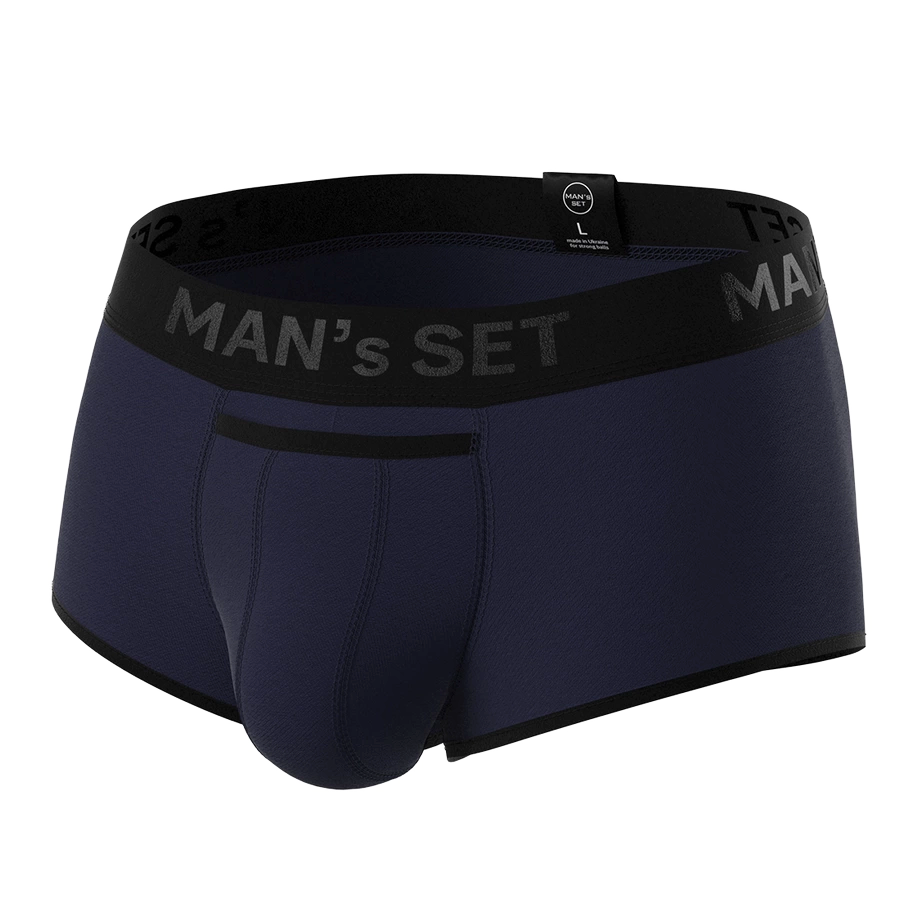 Man’s SET ProActive Stretch Trunk 3.2" OpenFly in navy, anatomical men’s underwear with anatomical pouch, front angle view