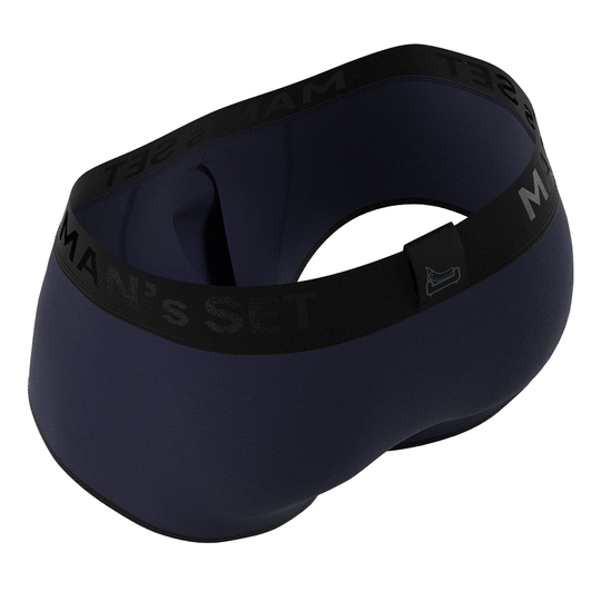 Man’s SET ProActive Stretch Trunk in navy with 3.2" OpenFly, anatomical men’s underwear, top-back angle view