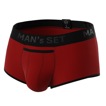 Man’s SET ProActive Stretch Trunk in red, 3.2" OpenFly anatomical men’s underwear with contour pouch, front angle view